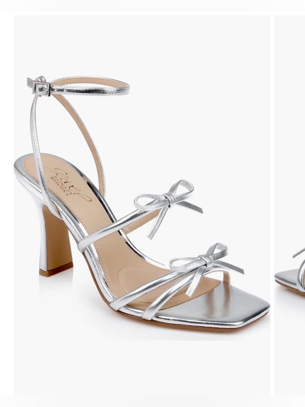 Jewel Badgley Mischka Metallic Silver Bow Strappy Sandals